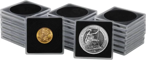 Miniatura 3 de Soportes para monedas, 20 soportes para monedas de dólares plateados, fundas transparentes para coleccionistas con 5 tamaños de junta negra de Negro