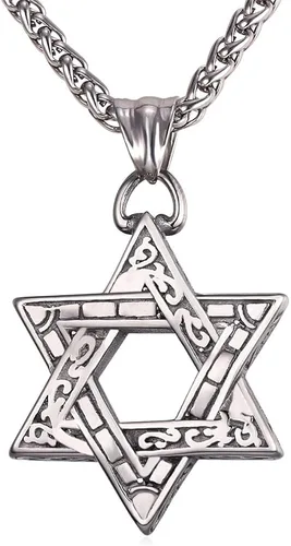 U7 Star of David Necklace for Men Women GoldStainless Steel Hexagon Pendant with CrossRuby StoneClassic Jewish Isael Necklaces Length 22 24 26