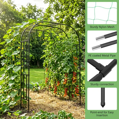 Miniatura 4 de DoCred Enrejado de arco de jardín grande para plantas trepadoras, 87 pulgadas de alto, soporte de metal para plantas, arco para trepar vides