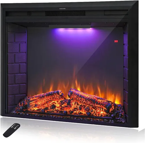 Chimenea eléctrica de 43'' para insertar, chimenea eléctrica empotrada retro con sonido de chisporroteo, control remoto y temporizador, 750/1500W,