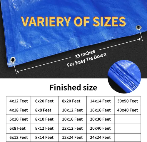 Miniatura 6 de TARPAL Lona azul de 4 x 12 pies, lonas de resistencia media de 8 mil impermeables, resistentes a desgarros con ojales de metal, adecuadas