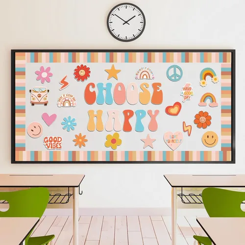 Miniatura 4 de ZOiiWA Groovy - Juego de decoración de tablón de anuncios retro, estilo hippie y bohemio, juego de tablón de anuncios para escuela, autobús escolar