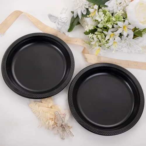 Miniatura 4 de Platos de plástico negro WELLIFE de 9 pulgadas - 150 unidades para fiesta, platos de plástico desechables para cena de Halloween, picnic, BBQ