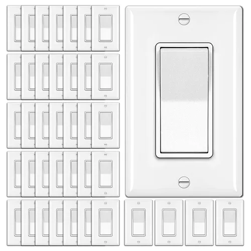 Miniatura 10 de BESTTEN Paquete de 20 interruptores decorativos de pared de 3 vías con placa de pared, 15 A, 120 V/277 V, un solo polo o tres vías, interruptor