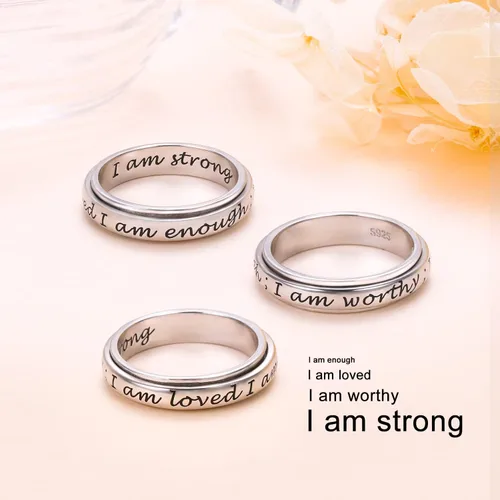 Miniatura 4 de JZMSJF S925 Sterling Silver Spinner Fidget Ring for Anxiety Stress Relief Boredom ADHD Autism Rings