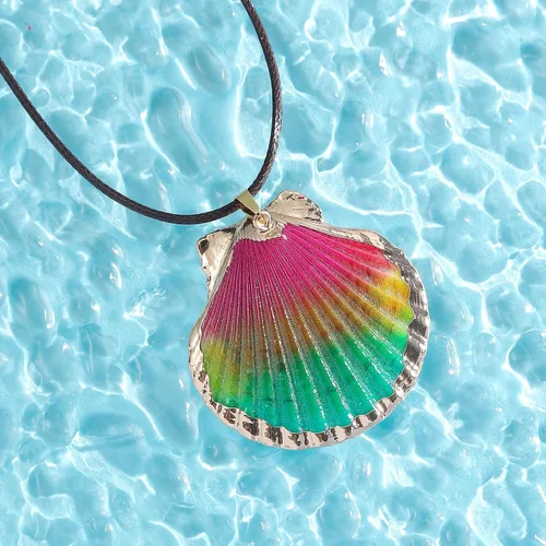 Miniatura 4 de FM FM42 Collar con colgante de concha de concha de mar natural con cadena de cuerda de 27 pulgadas de largo (25 estilos)