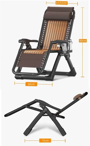 Miniatura 2 de Zero Gravity - Silla reclinable plegable ajustable de bambú con almohada y soporte para tazas, patio, césped, reclinable, para exteriores, piscina