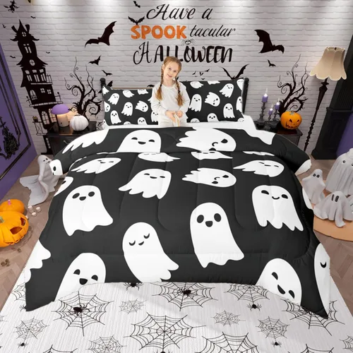 Miniatura 16 de Castle Fairy Juego de edredón de cama con temática de Halloween, tamaño Queen, juego de ropa de cama de microfibra súper suave estilo caricatura