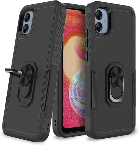 Miniatura 4 de Funda para Samsung Galaxy A04e, doble capa a prueba de golpes magnética con soporte de anillo giratorio (negro)