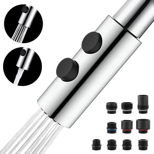 TIORIY Reemplazo de cabezal de grifo de fregadero de cocina de metal, cabezal rociador de grifo de cocina cromado con 10 adaptadores, boquilla Cromo