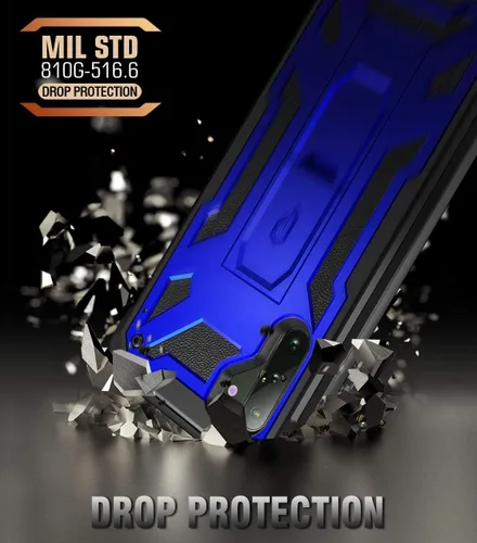 Miniatura 7 de Poetic Spartan Series diseñada para Samsung Galaxy Note 10, resistente de doble capa de color metálico con textura de cuero de primera calidad, Azul