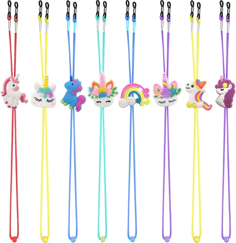 SKYCOOOOL Correa de gafas para niños (8 piezas) con ajuste de unicornio arco iris correa elástica para lentes para niños y niñas, Multi color