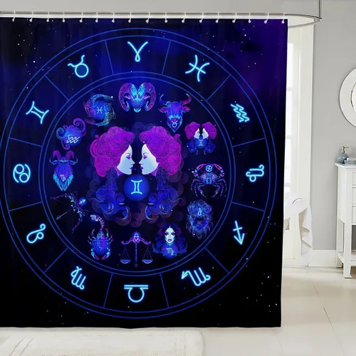 Miniatura 16 de Piscis - Cortina de baño de 72 pulgadas de ancho x 72 pulgadas de largo, 12 patrones de constelación para niños, niñas, niños, niñas, juego