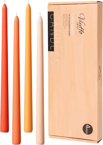 Viyffo Paquete de 4 velas cónicas color naranja de 12 pulgadas, sin perfume, sin humo, largas y altas para candelabros, boda, decoración del hogar,