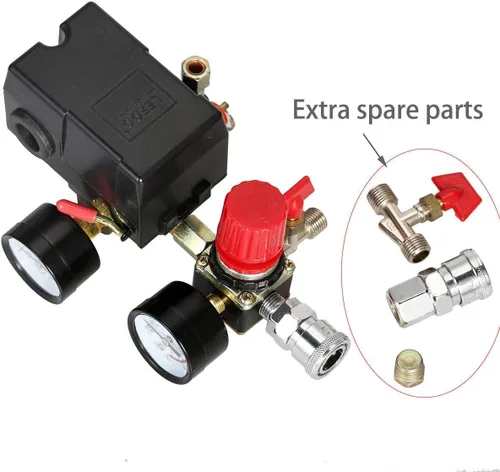 Miniatura 4 de Secbolt Válvula de control de presión de aire con manómetro regulador múltiple Compresor de aire con presostato y válvula de control de presión