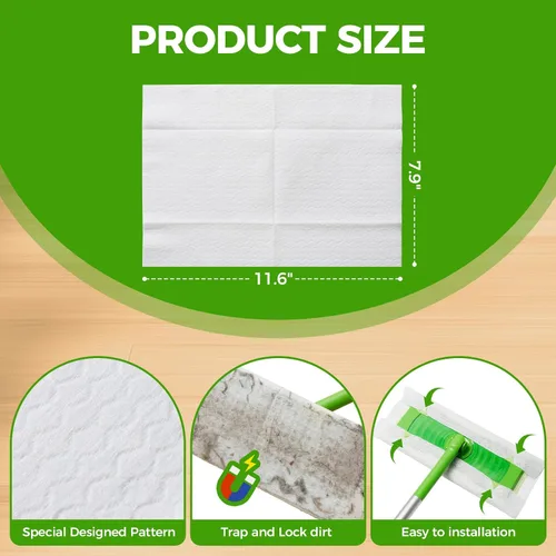 Miniatura 2 de Recambios de trapeador seco – 160 paños desechables para polvo – Paños electrostáticos – Embalaje de caja de 7.9 x 11.6 pulgadas