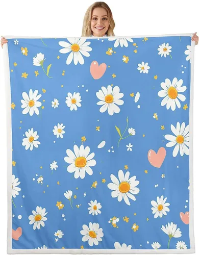 Miniatura 17 de Manfei Manta de margaritas, manta de flores amarillas y blancas para sofá, manta de cama de jardín botánico para niños y niñas, decoración