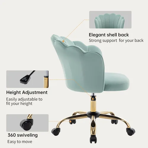 Miniatura 5 de Silla de oficina giratoria, moderna silla de escritorio de oficina en casa, silla de tocador con respaldo de carcasa de terciopelo con base de metal