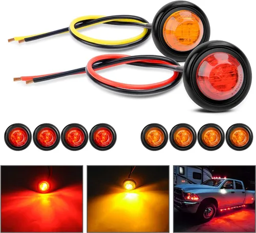 Nilight juego de 10 luces LED redondas de 3/4 de pulgada, miniluces LED redondas, luces de gálibo delanteras, traseras y laterales, luces Rojo+Ámbar