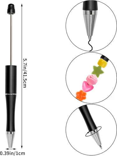 Miniatura 2 de jiebor 30 bolígrafos con cuentas negras de plástico retráctiles bolígrafos de bola DIY lindos y geniales tinta negra para mujeres, hombres, regalo
