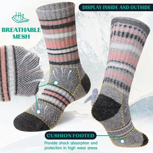 Miniatura 3 de DoSmart Calcetines de senderismo de lana merino para niños y niñas, térmicos, cálidos, gruesos, acogedores, acolchados, 6 pares
