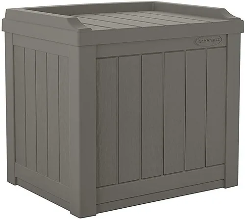 Miniatura 4 de Suncast Paquete de 2 cajas de almacenamiento pequeñas de 22 galones para interiores o exteriores, con atractivo asiento de banco y tapa reforzada