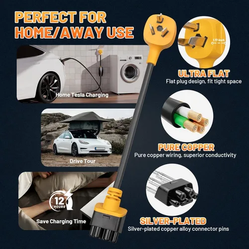 Miniatura 7 de MECMO Adaptador NEMA 10-30 para Cargador Móvil Tesla Gen 2, 24 Amp 240V, Adaptadores Inteligentes 10-30P para Conectores de Cargadores Móviles