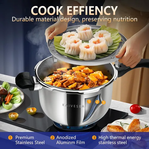 Miniatura 5 de Olla a presión de acero inoxidable de 6.34 cuartos de galón, grado comercial resistente, cocción rápida, multiusos, compatible con inducción y gas