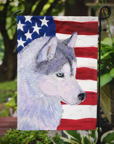 Miniatura 3 de Caroline's Treasures SS4220GF Bandera de Estados Unidos con bandera de jardín de Husky Siberiano, bandera decorativa para patio exterior, patio