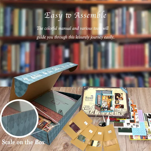Miniatura 4 de Kit de manualidades para rincón de lectura con caja de música, casa de muñecas de madera con rompecabezas 3D y luz led, kit de casa en miniatura