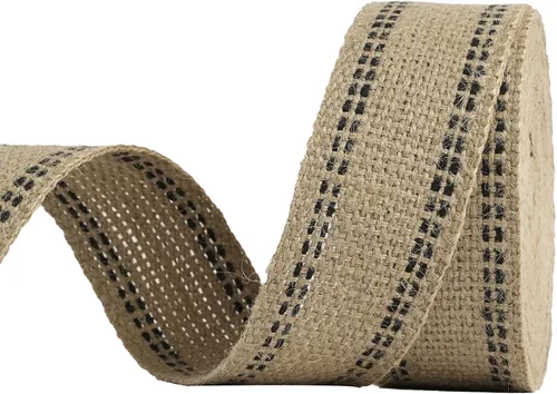 MEEDEE Cinta de yute negro para tapicería de 2 pulgadas, arpillera de yute para manualidades con costuras negras para decoración del hogar, silla,