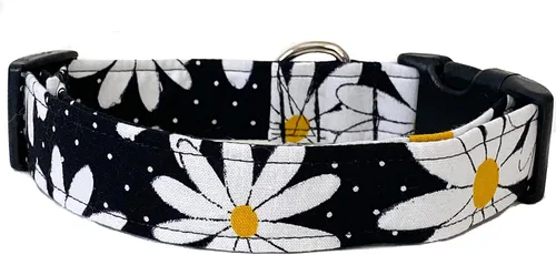Miniatura 2 de Black and White Daisy Dog Collar with Buckle - Made in the USA - Handmade by Collars by Design (X-Small)