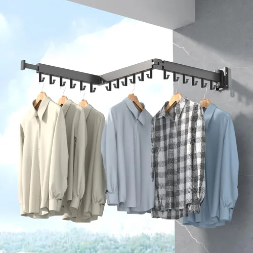Miniatura 9 de ZdwCyl Tendedero para ropa montado en la pared, estante de lavandería de pared, tendedero de ropa para lavandería, bastidores retráctiles, estante