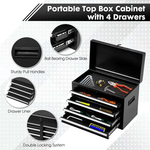 Miniatura 5 de Caja de herramientas con ruedas de 5 cajones, caja de herramientas con cerradura 2 en 1 con ruedas, cajones deslizantes y parte superior Negro
