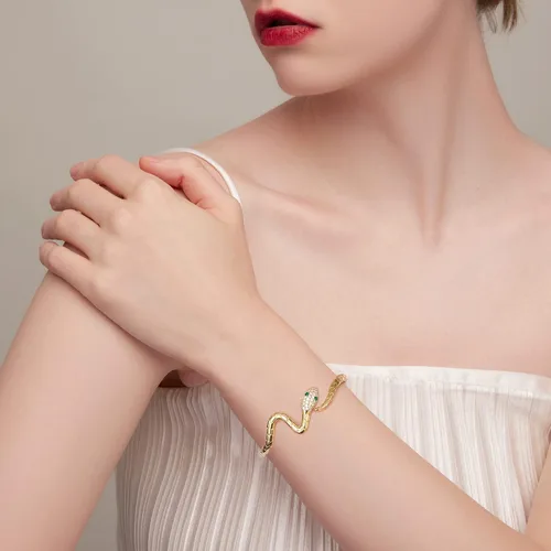 Miniatura 5 de Pulseras de serpiente, pulsera de serpiente ajustable, brazalete abierto, pulsera de plata con envoltura de serpiente de derivación, pulseras de oro