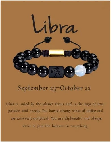VLINRAS - Pulsera de signo del zodiaco, para hombre y mujer, de 0.315 y 0.394 pulgadas, ónice negro natural, signo de estrella, constelación,