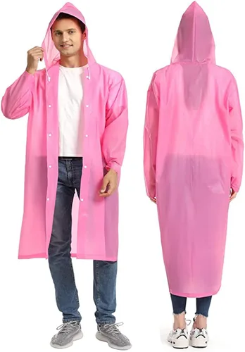 Miniatura 8 de Poncho de lluvia para adulto, paquete de 2 impermeables reutilizables de emergencia con capucha y cordón Blanco+Blanco