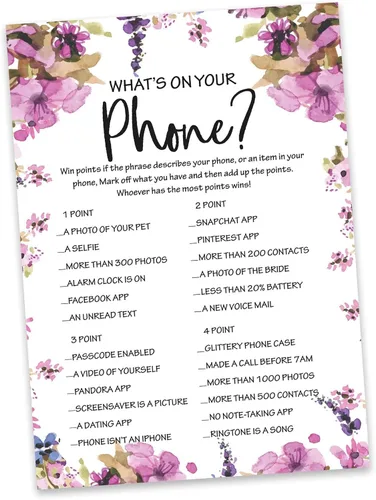 Miniatura 2 de Paquete de 50 tarjetas florales de Whats On Your Phone Bridal Shower Juego de despedida de soltera