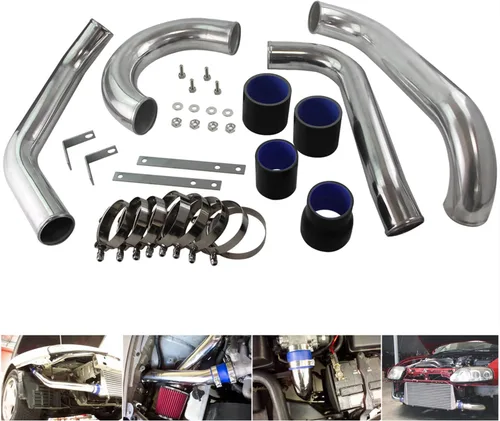 Miniatura 2 de Kit de tubos intercooler para Toyota Supra MK4 2JZ-GTE JZA80 2JZGTE Motor Twin Turbo 3.0L MKIV 1993-1998 (tubo plateado-negro)