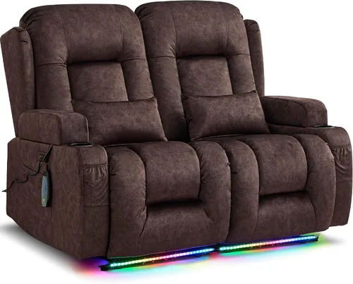 Miniatura 8 de URRED Sofá reclinable eléctrico con masaje y calor, sofá biplaza reclinable de pared con consola, sofá de casa rodante, asiento de cine en casa
