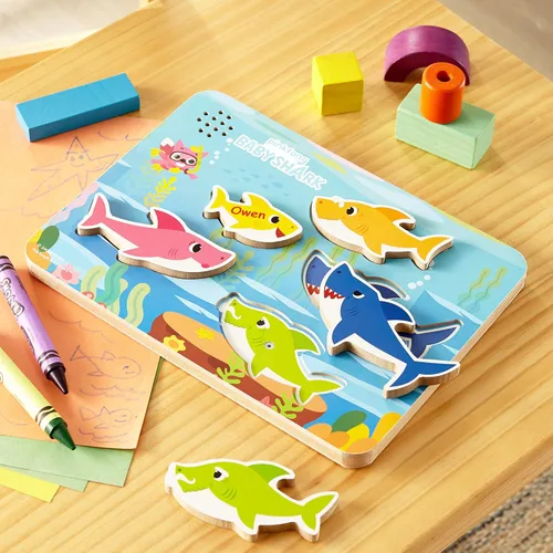 Miniatura 2 de Let's Make Memories Rompecabezas de canto personalizado de tiburón bebé, juguete musical de madera para niños pequeños, canción de tiburón bebé, 5