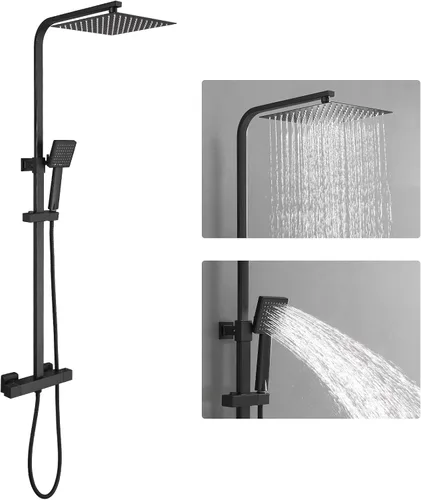 Miniatura 12 de Kit de ducha de latón antiguo para exteriores, ducha expuesta de 8 pulgadas, cabezal de ducha de lluvia de alta presión con rociador de mano