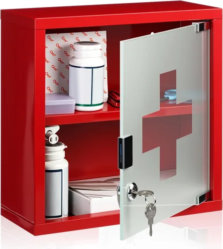 Miniatura 15 de Timgle Armario de pared de primeros auxilios con cerradura para medicamentos montado en la pared del baño, gabinete médico colgante con puerta