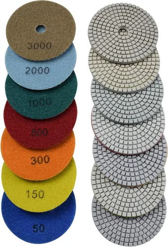 Miniatura 2 de Almohadillas de pulido de diamante Wet Buff 4 pulgadas 7 pasos gancho y bucle para lijar piedra mármol granito