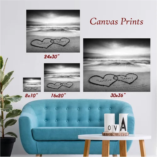 Miniatura 2 de CP CANVASPATH Nombre y fecha de pareja en la playa, impresiones en lienzo personalizadas, regalo de amor para aniversario, boda, cumpleaños y Arte