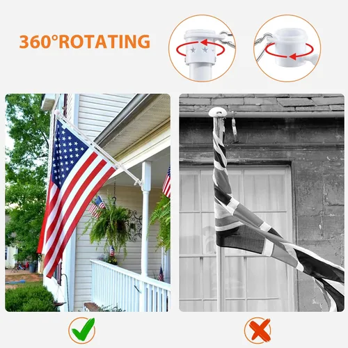 Miniatura 3 de YeYeBest Poste de bandera de mano de 4 pies a 7 pies con bandera estadounidense de 3 x 5 pies, tecnología resistente a enredos de 360°, con mango