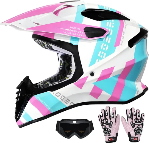 Miniatura 12 de Casco de motocross aprobado por DOT con visera para niños, juego de casco de motocross ATV de cara completa con gafas y guantes, motocicleta