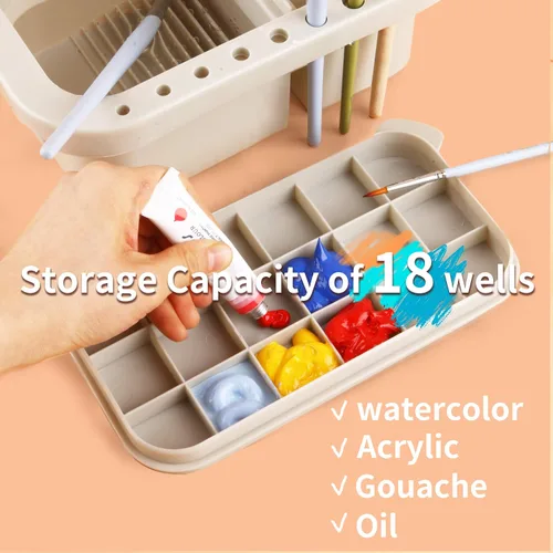 Miniatura 4 de Caddy Multiusos para Pinceles de Pintura con Soporte, Lavador, Bandejas, Caja de Paleta - Taza Limpiadora para Artistas para Pinturas de Acuarela