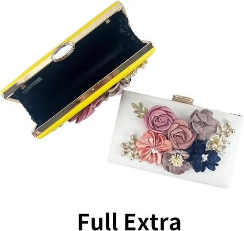 Miniatura 4 de Shiiriin Bolso de mano floral 3D para mujer, hecho a mano con perlas, perfecto para novias, bodas y fiestas