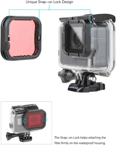 Miniatura 5 de SOONSUN Carcasa de buceo impermeable subacuática de 147.6 ft con 3 filtros de buceo para GoPro Hero 5 6 7 Black Hero (2018), incluye puerta trasera